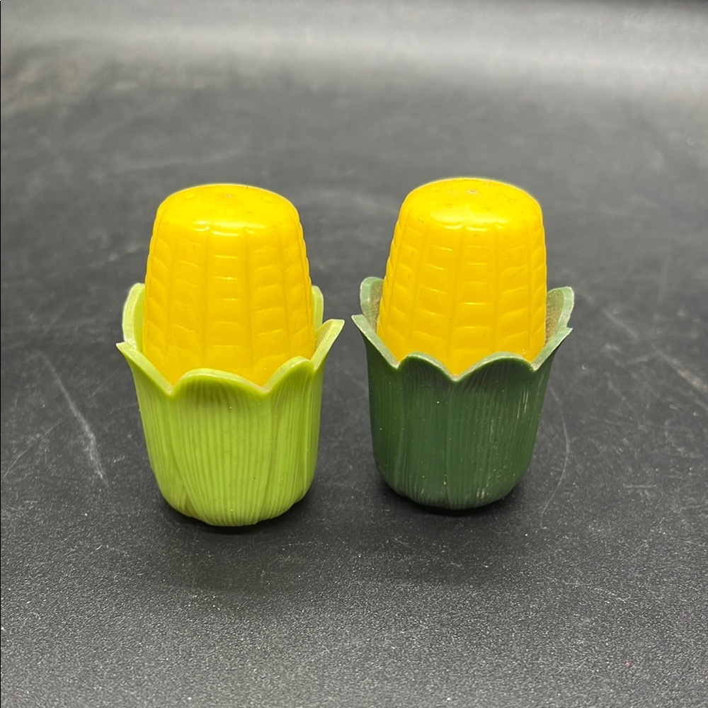 Vintage Plastic Corn-Shaped Salt & Pepper Shakers - Yellow and Green